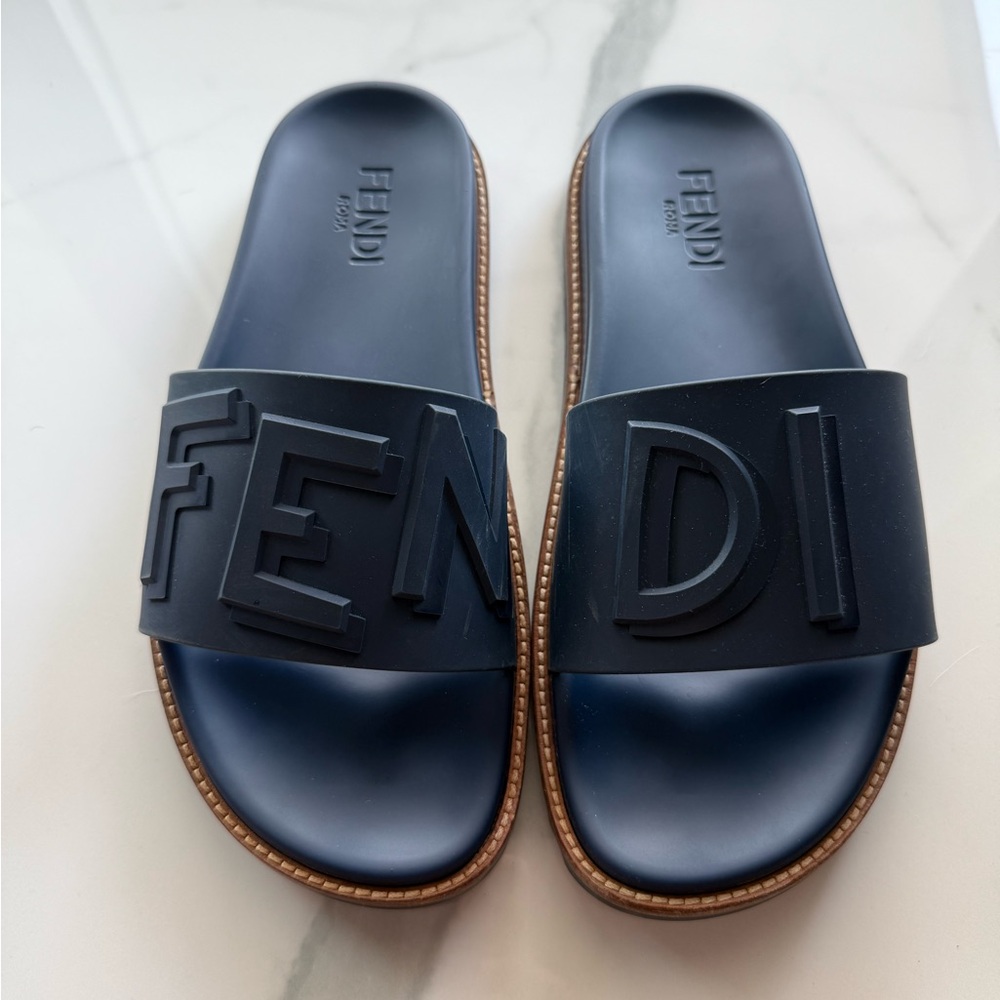 Fendi Navy Blue Slide Sandals - Picture 6 of 7